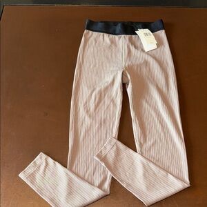 ALALA Ribbed dark beige Leggings with Black Waistband